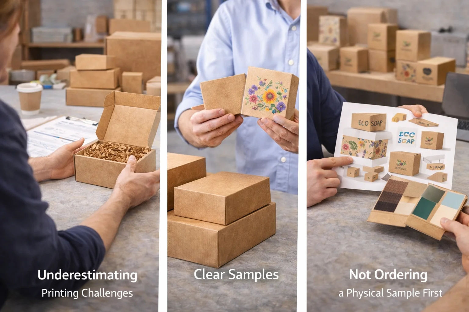 Person inspecting a Kraft box from a supplier